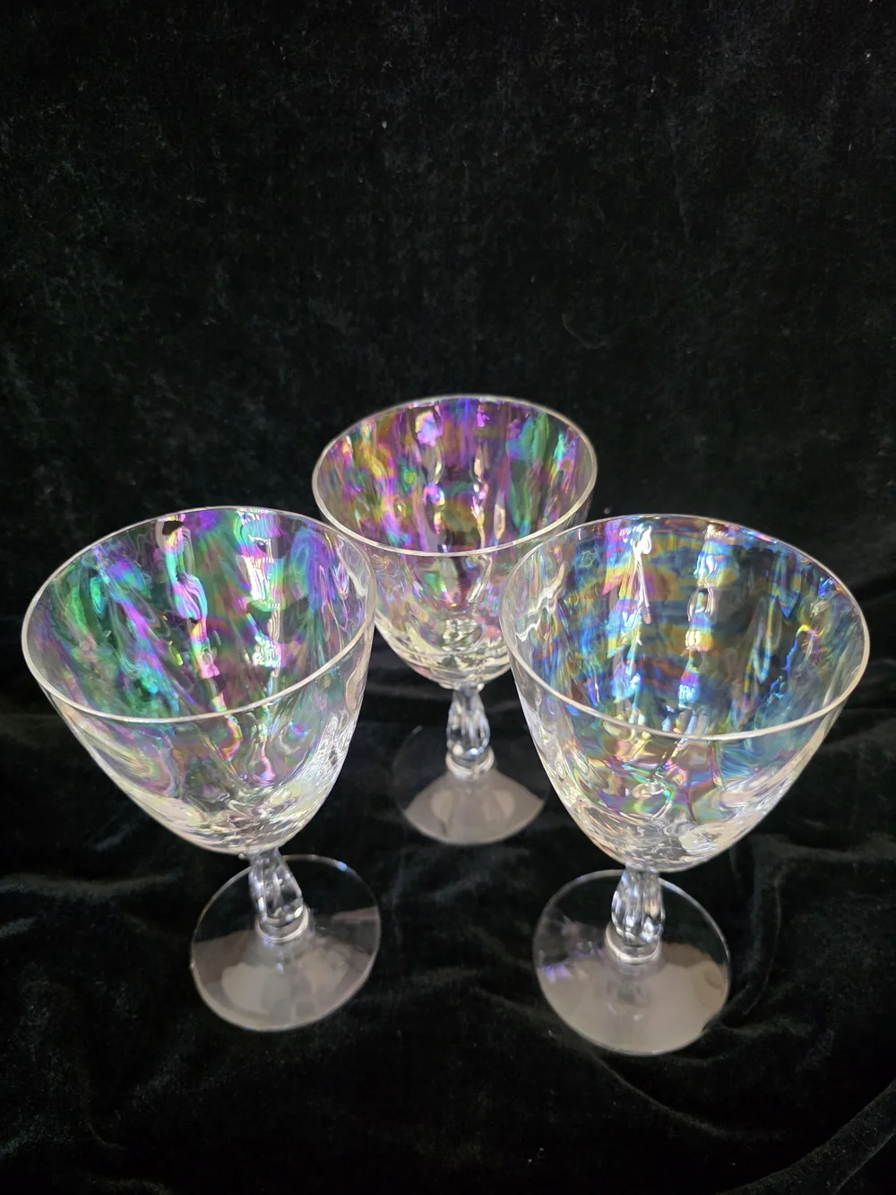 Fostoria Iridescent Wine Glasses - Set of 3 (Holographic Finish)